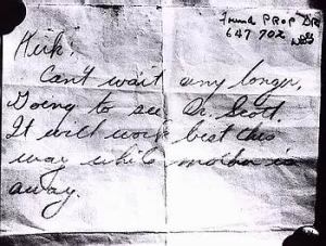 The note found in Jean's purse.