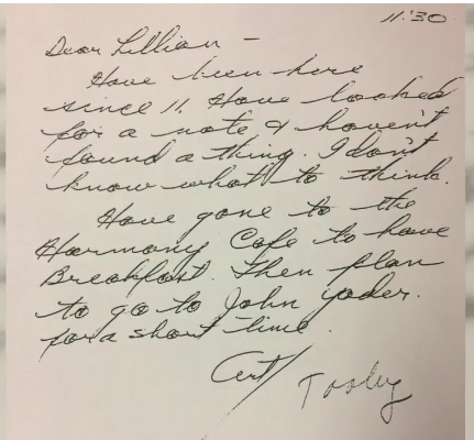 Note the friend had left for Lillian.